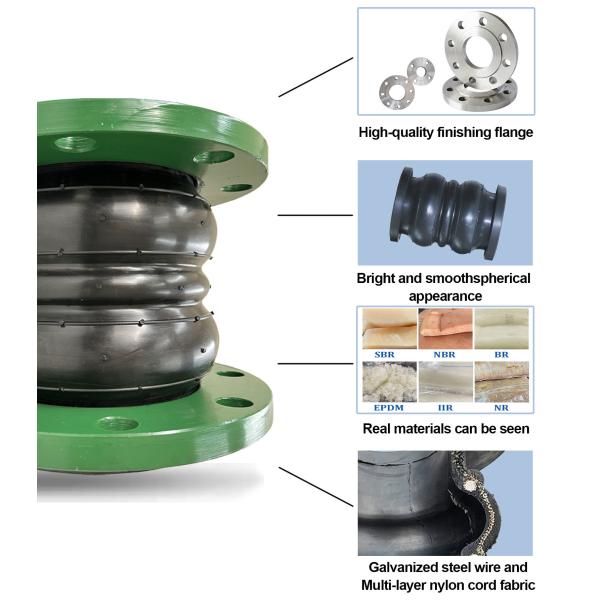 EPDM Body Material Double Sphere Flexible Rubber Joint Designed with Flanged Ends Ensuring Sealing and Flexibility in Fluid Transport Systems