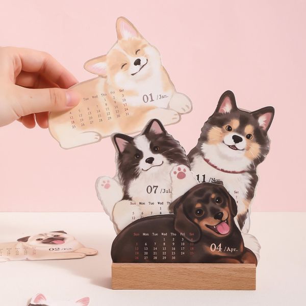 Simno 2026 Pet Themed 3D Cat & Dog Shaped Cute Pet Desk Calendar Kawaii Animal Themed Desktop Schedule Planner