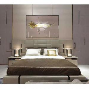 China High End Hotel Genuine Leather King Size Bed Titanium Stainless Steel Beds on sale