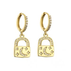 Plated 18k Gold Jewelry Lock Key Charm Designer Inspired Earrings