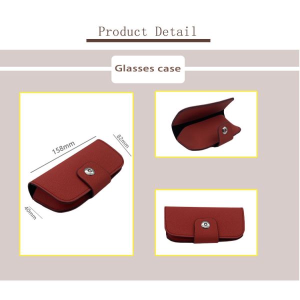 Red Soft Leather Eyeglass Case Custom Logo 158x82x40mm