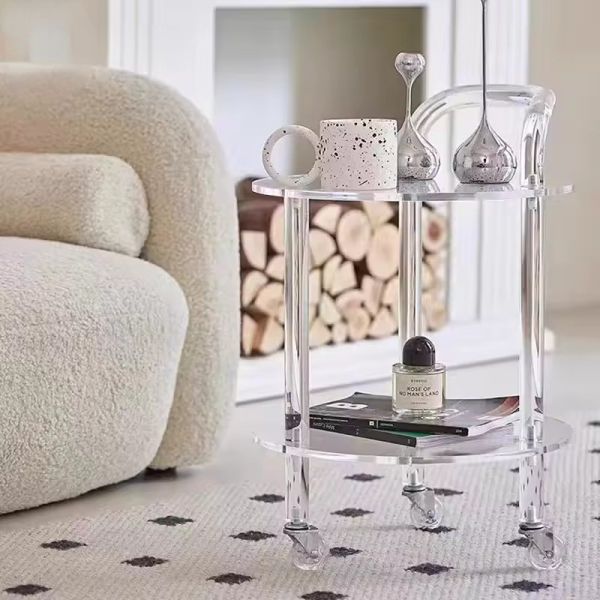 Clear Assembled Acrylic Rolling Cart With Wheels For Dinning Room Bedroom storage