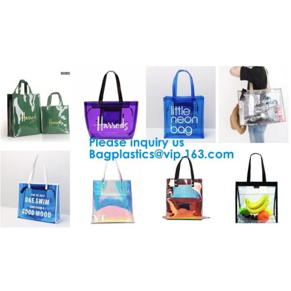 Custom Clear Transparent Holographic Iridescent Ladies Vinyl Tpu Shopper Women Shopping Tote Bag Garment Bags,Storange