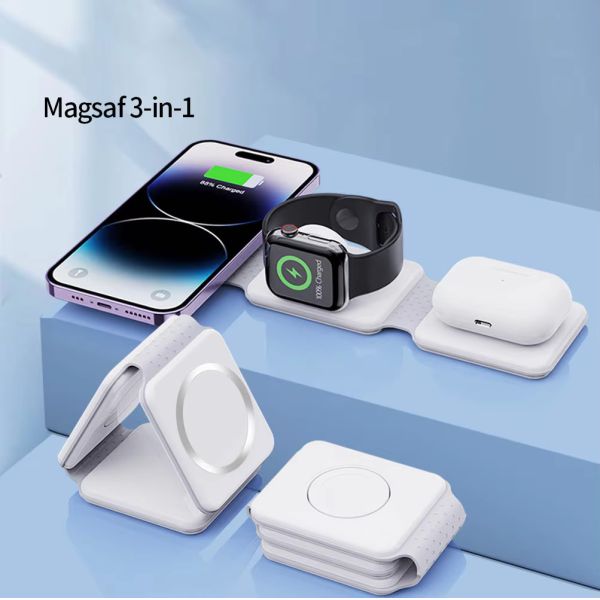 Magnetic 3 In 1 Foldable Wireless Charger iPhone 12-15 15w Fast Wireless Charging Stand Station Portable Wireless Chargers