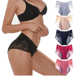 Cheap Custom Physiological Panty Breathable Menstrual Leakproof Lace Panties Cotton Sexy Lace Period Underwear for sale