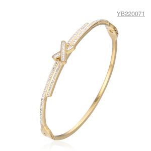 China X Letter Full Rhinestone Luxury Gold Bangles Stainless 14k Gold Snap Bracelet on sale