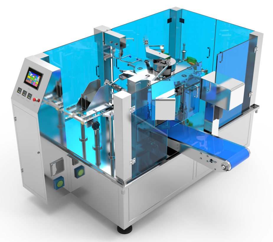 Automatic Rotary Packing Machine Weighing Machine with PLC Control and Stainless Steel Construction for 40-70bags/min Premade Bag Packaging