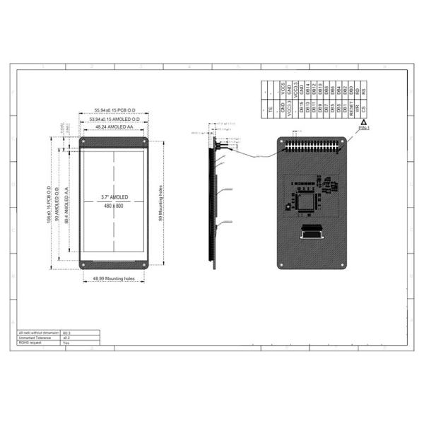 3.7 Inch AMOLED Oled Display 480x800 Resolution I8080-8/16 Bit Interface IC TL2796