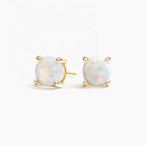 Buy cheap 18K Gold 6MM Solitaire Opal Stud Earrings For Women And Girls Fine Jewelry from wholesalers