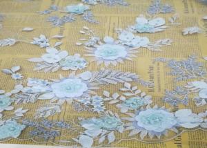 Cheap Embroidery 3D Floral Wedding Dress Lace Fabric By The Yard With Beads Light Blue for sale