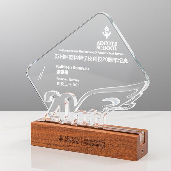 Custom UV Printing Acrylic Award With Wood Base , Cast Plexiglass Plaques OEM