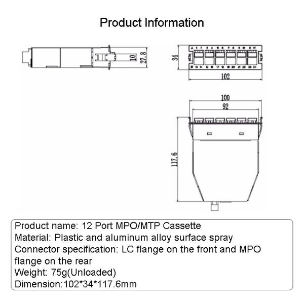 MTP Module Cassette FTTH Fiber Optic Patch Panel APC UPC 12 / 24 Core