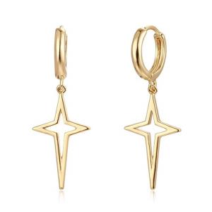 High Quality Real Sterling Silver Earrings Cute Star Drop Earrings 925 Silver Hoop Earrings with Star