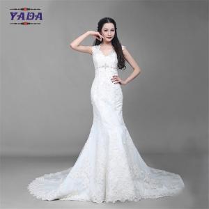 Cheap Fashion v neck tulle handmade embroidery bride white beaded mermaid wedding dresses for sale