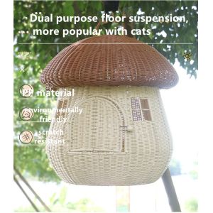 China Dual Purpose Home Swinging Dog Bed Rattan Woven Nest Cute Cat Dog Nest Rattan Proof Mushroom House on sale