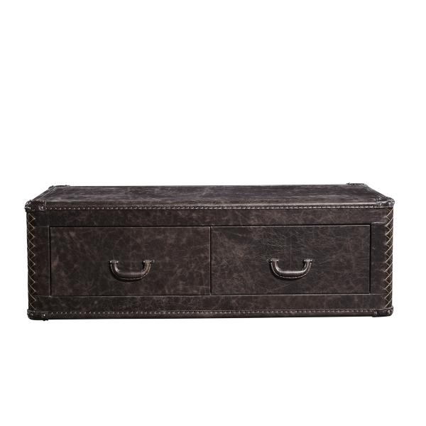 Dark Brown Leather Covered Coffee Table , Coffee Table Chest With Drawers
