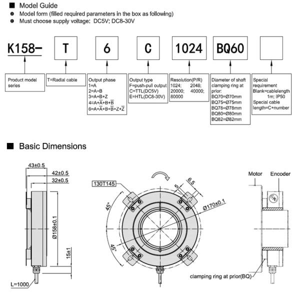 158mm Outer Diameter Elevator Encoder High Resolution 80000 Ppr Push Pull Output