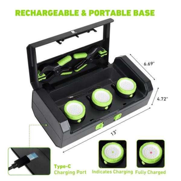 3-Pack Rechargeable LED Work Lights With Portable Case For Camping