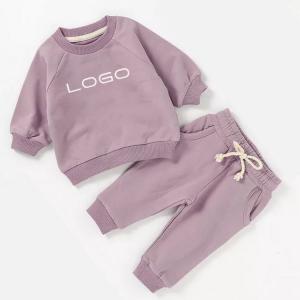 China 2 PCS Autumn Kids French Terry Sweatshirt Set With Neck Tape Design Long Sleeve Tracksuit Lounge Sets For Toddlers on sale