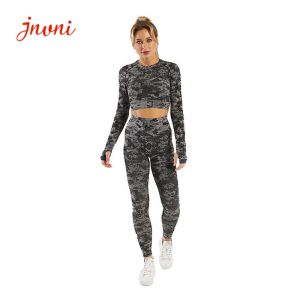 Cheap Seamless Clothing Camo Printed Women Activewear Sets 3 Pieces for sale