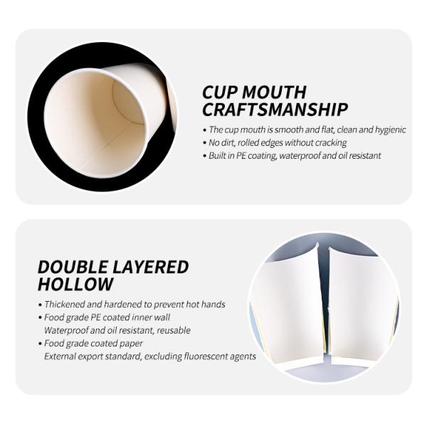 OEM Disposable White Kraft Paper Coffee Cup Custom Logo Wrapping Gold Foil Hot Stamping Paper Cups