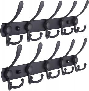Cheap Multifunctional Wall Mounted Coat Hook Rail Stainless Steel Over Door 5 Tri Hooks Black for sale