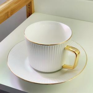 China European Style Striped Ceramic Coffee Cup Afternoon Tea Set With Spoon And Saucer ceramic coffee tea cups saucers set on sale