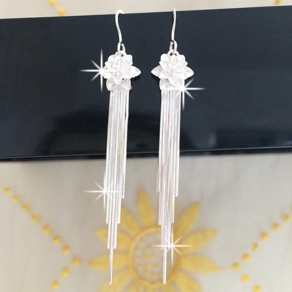 990 Sterling Silver Jewelry Earrings 7.1cm 0.19oz Long Tassel Drop Earrings