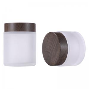 China 6OZ 8OZ 9OZ 12OZ Cream Frosted Cosmetic Glass Jars With Wooden Cap on sale