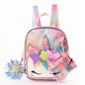 China Kids Lovely Makeup Kit Cute Cartoon Unicorn Sequin Backpack Non Toxic on sale