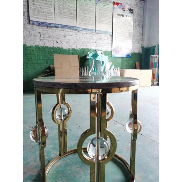 Gold Plated Stainless Steel Marble Side Table Light Luxury Metal Crystal Ball Round Corner Table