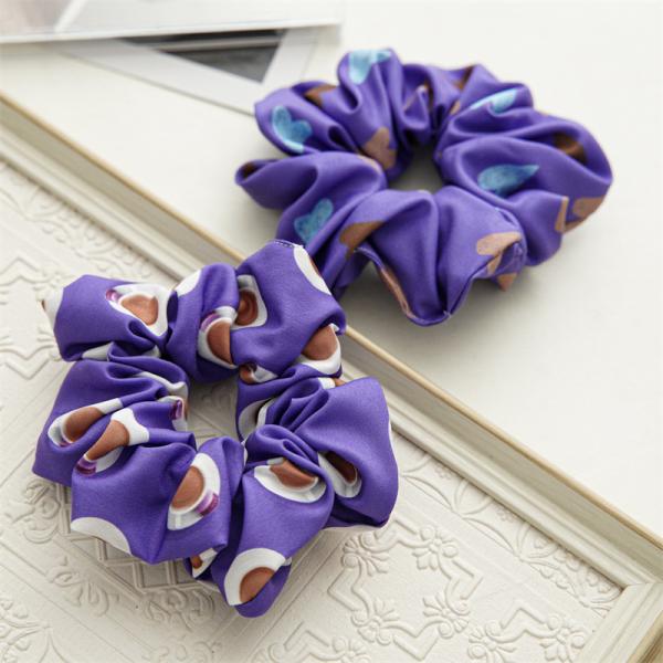 Periwinkle flower Blue Print series Large Collar Hair scrunchie Stretch Cord Satin Accessories OEM logo