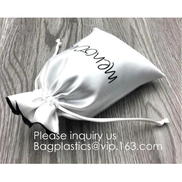 Customized Satin Hair Bag,Small Recyclable Gift Bag,Double Satin Drawstring Bag,Luxury Shinny Cream Satin Pouch With Rib