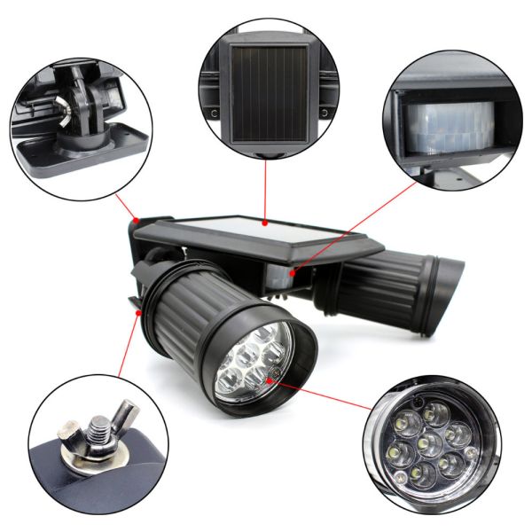 Dual Head LED Solar Flood Light With Adjustable Brightness For Garden