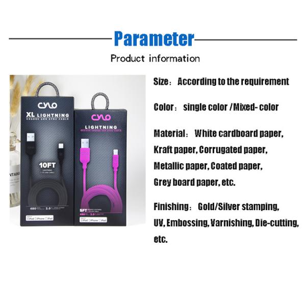 4C Printing Pantone USB Data Cable Packaging Box Custom Logo