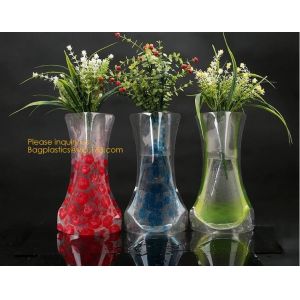 Cheap small standup vase folding disposable plastic vinyl for wedding, Wide Transparent Vinyl Plastic Standup Flower Vase for sale