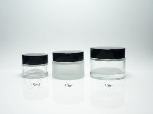 China JG-F31 15g 30g 50g empty low profile glass cosmetic jars, wholesale frosted glass cosmetic jars with lids for cosmetics on sale