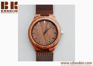 Cheap Mens Wooden Watches Brown Cowhide Leather Strap Casual Watch for Groomsmen Gift with Box for sale