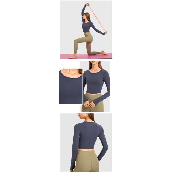 Slim Fit Activewear T Shirts Yoga Long Sleeve Crop Top With Thumb Hole