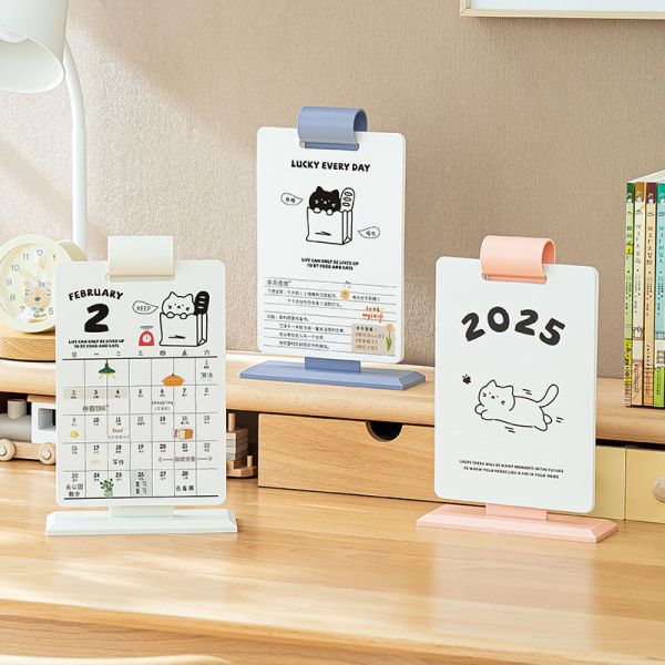 OEM/ODM Multi-color Cat-themed Printing Calendar 300G White Thick Recordable Cardboard Cute Desk Calendar