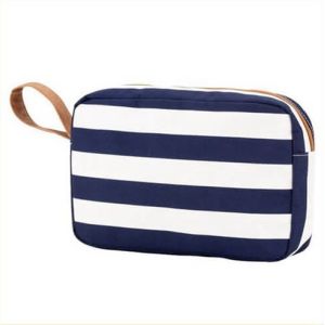Cheap Printed Blue White Striped Canvas Women Storage Makeup Bags Cases for sale
