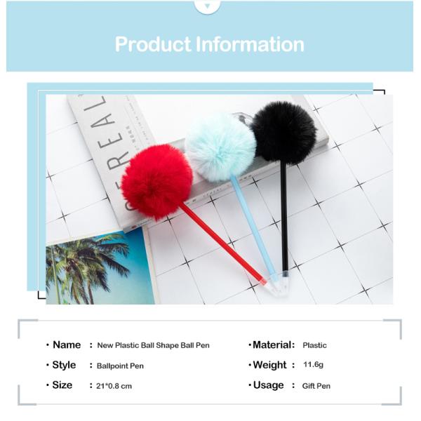 Lovely Colorful Soft Fluff Plastic Ball Pen 1.0mm Slender Barrel Gift Ballpoint Pens
