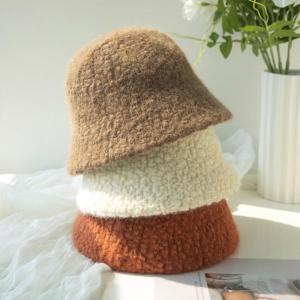 China Plush Lamb Wool Hat Fisherman Hat Wool Bucket Hat woolen Cashmere Basin Hat For Women on sale