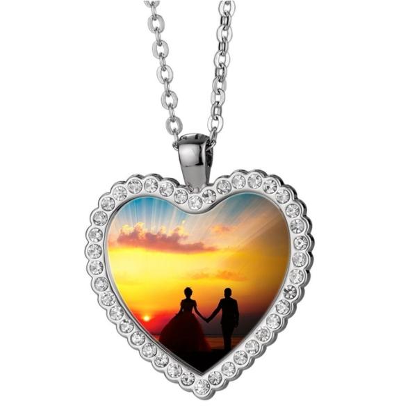 Jewelry Necklace Souvenir Gift Heart Locket Necklace Sublimation Heart Shaped Diamond Necklace
