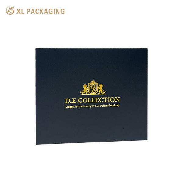 XL Packaging Custom Packaging Box Factory Empty Blue Paper Packaging Boxes Ribbon Linked Lid Hinged Paper Box For Food Can