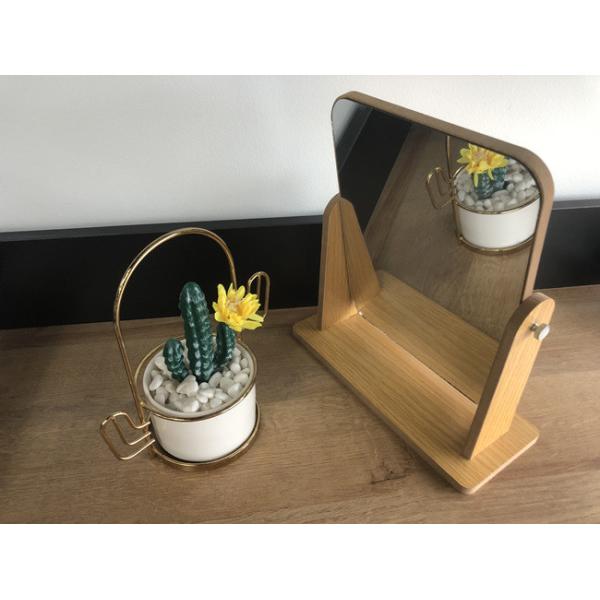 Wooden Rotatable Round Table Mirror Rectangle Double Sided Makeup Mirror