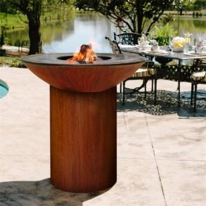 Cheap Tall Round Base Camping Cooking Corten Steel BBQ Grill Barbecue for sale