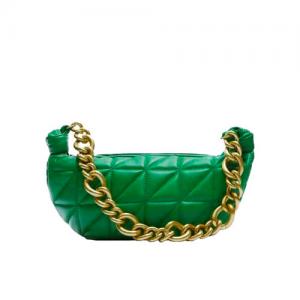 Cheap Quilted Green Womens Leather Bag OEM Thick Chain Shoulder Bag for sale