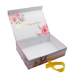 China Custom Logo Printed Folding Magnetic Wedding Favor Invitation Bridesmaid Groom Gift Boxes With Ribbon on sale