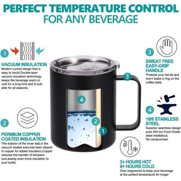 Sleek Design Custom Logo 304 Stainless Steel Insulated Metal Drinking Cups Travel Insulated Beer Mug With Lid 360ml Comfort Grip Easy Clean